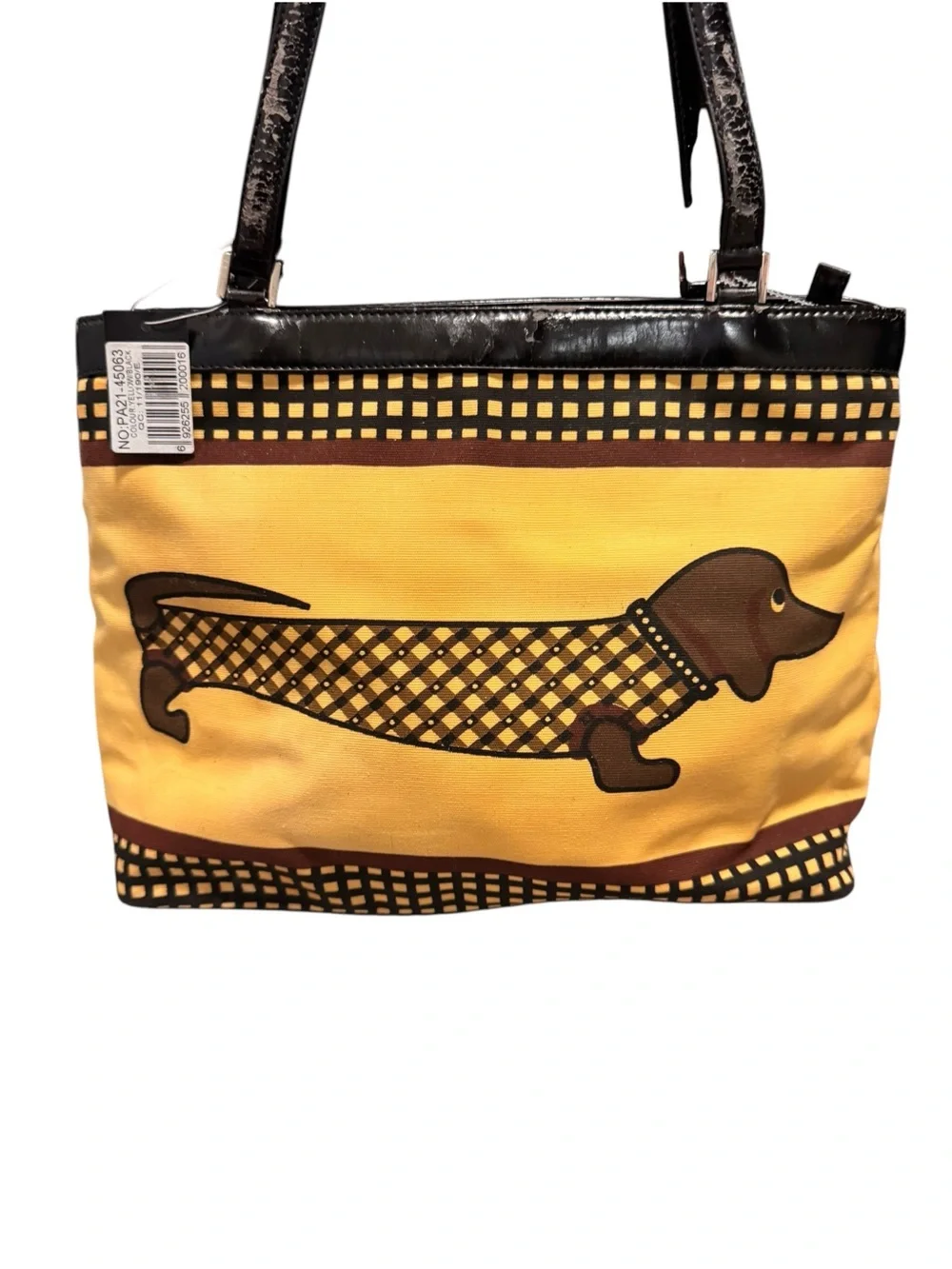 VANI Dachshund Dog Sequin Handbag Yellow Black Novelty Purse Tote Y2K Shoulder